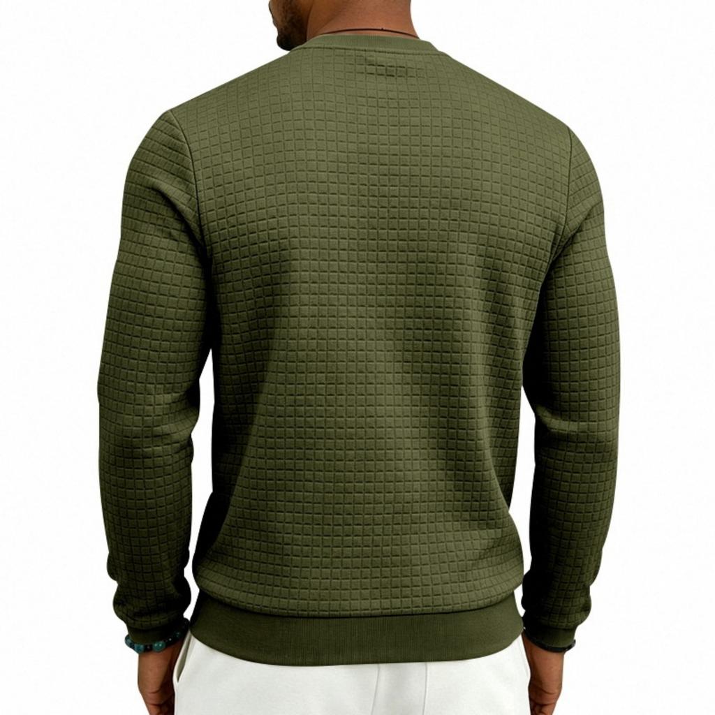 Men's Color Long Sleeve Sweatshirt, Neck, Loose Fit, Plaid Pattern Casual Pullover