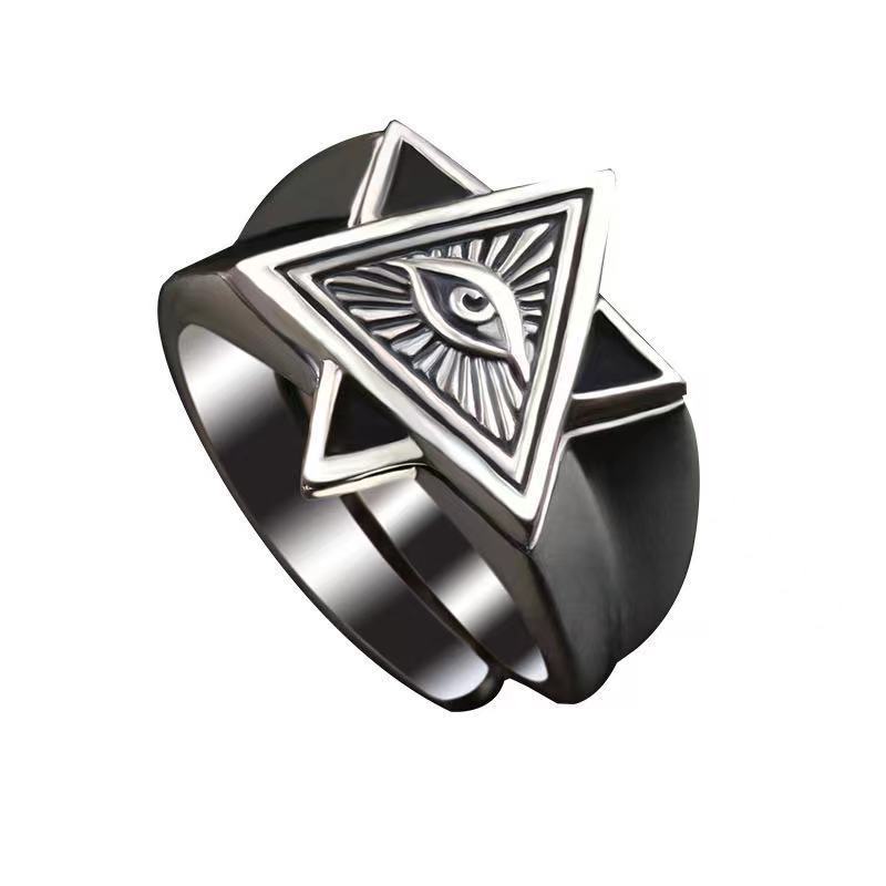 Retro Eye of Providence Ring For Men Golden Color Punk Gothic Adjustable Ring Rock Handmade Unisex Zircon Accessories Man Gift