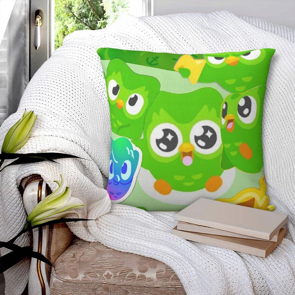 Duolingo Owl Duo Square Pillowcase Pillow Cover Polyester Cushion Decor Comfort Throw Pillow for Home Living Room