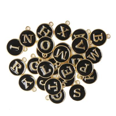 26pcs DIY English Letter Pendant Metal Round Pendant Suitcase Bag Decoration (Black)