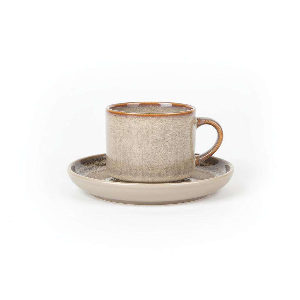 Cups With Saucers For Coffee And Tea Set 200 Ml Beige Ø 8.5 Cm