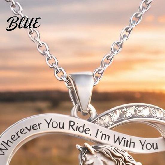 Warm Family Necklace Horse for Women Heart Pendant Sparkling Rhinestone