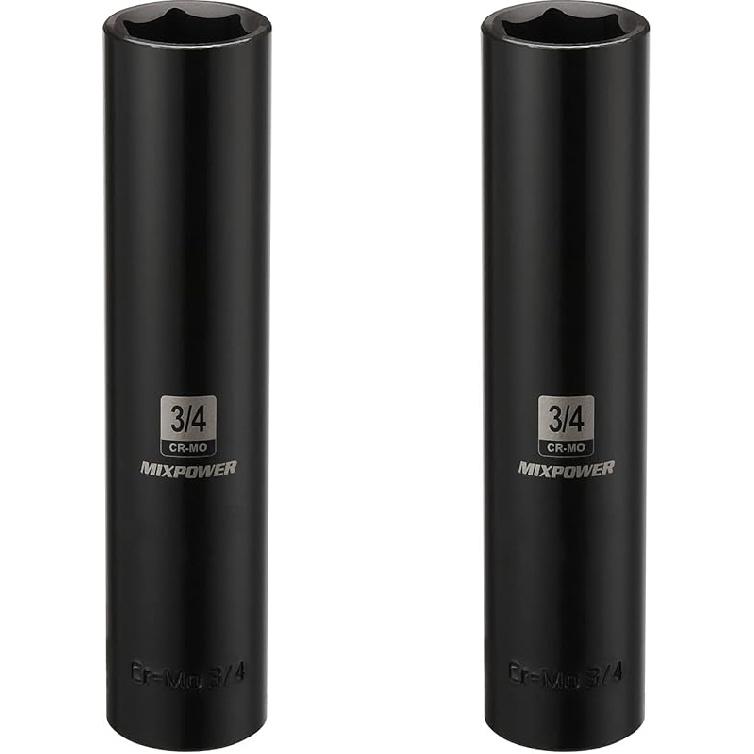 MIXPOWER 1/2" Dr. x 3/4-inch Extra Long Deep, 6 Point Impact Socket, Cr-Mo Alloy Steel, Radius Corner Design, Dual Size Markings, 5 inch Length