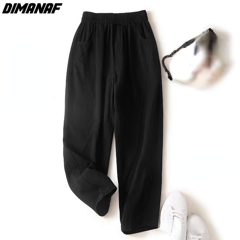 

DIMANAF 2022 Большие размеры, осенние женские брюки-шаровары, базовые брюки, свободные повседневные женские черные брюки, брюки оверсайз