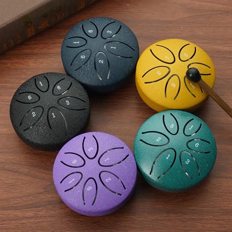 Steel Tongue Drum Portable Rain Drum Hand Pan Drum Percussion Musical Instruments 3 Inch 6 Notes for Yoga Meditation Musical Toy