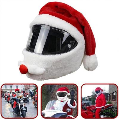 Papai noel capacete da motocicleta chapéu de natal pelúcia artesanal bonito capa capacete estilo natal toque festivo capa manga