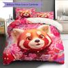 Pink Red Panda Pattern Bedding Home Decoration Birthday Gift (1 * Duvet Cover + 2 * Pillowcase, Without Core)