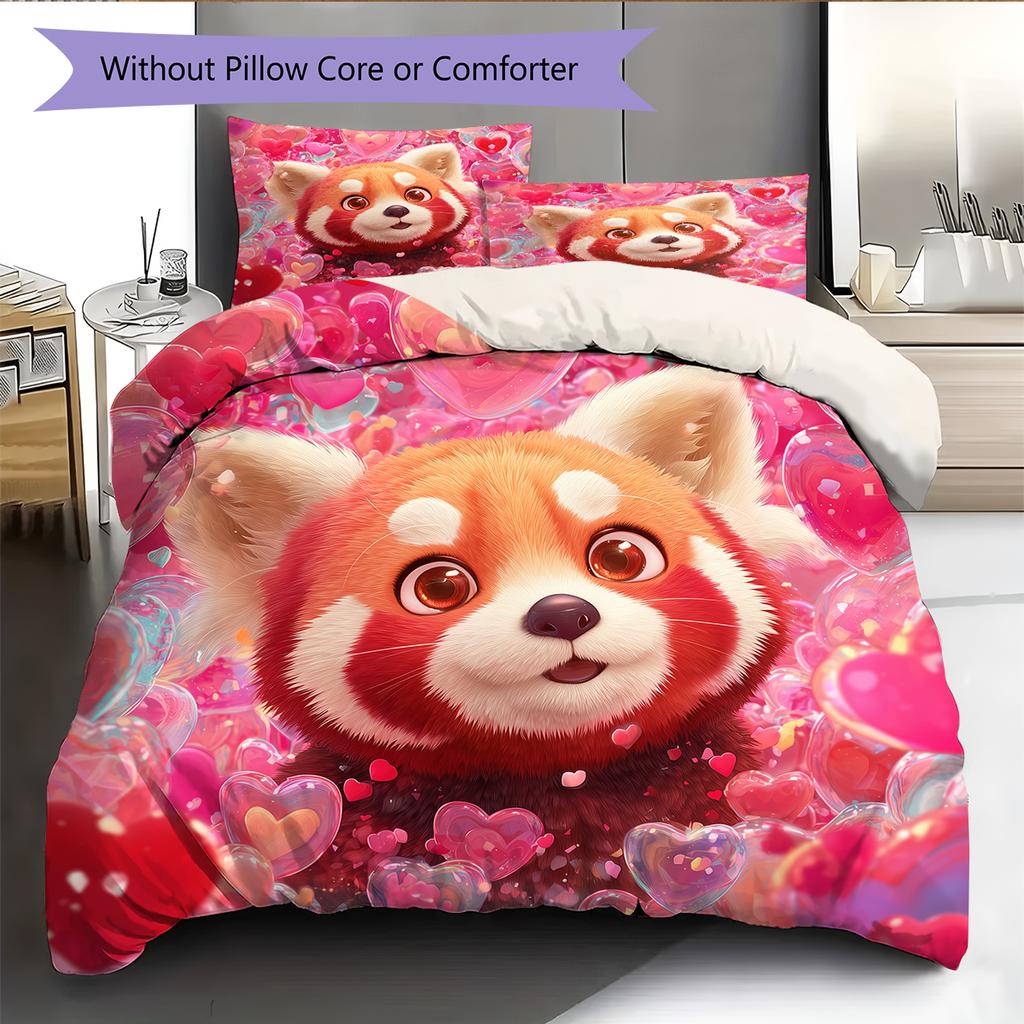 Pink Red Panda Pattern Bedding Home Decoration Birthday Gift (1 * duvet cover + 2 * pillowcase, without core)