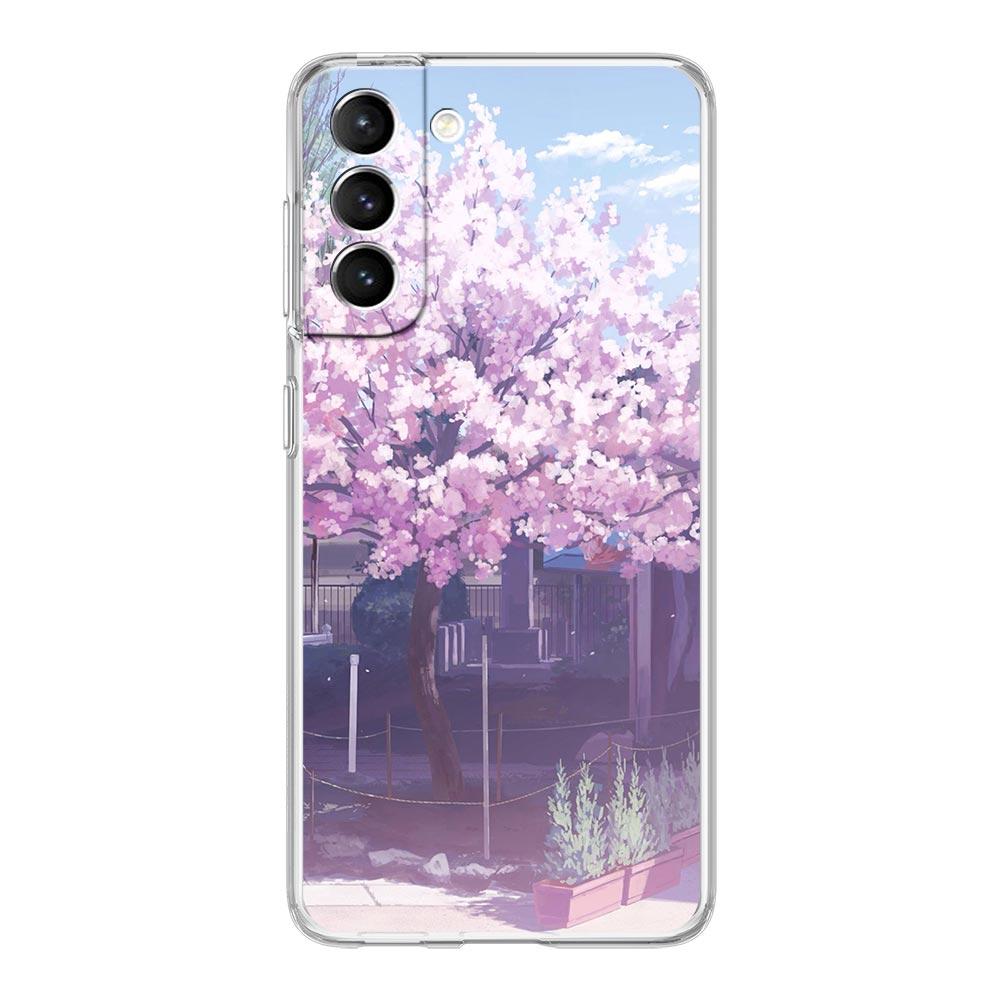 Cherry Japanese Traint Moun Fuji Clear Phone Case For Samsung Galaxy S23 S22 5G S20 Ultra S21 FE 5G S10E S9 S8 S10 Plus Cover