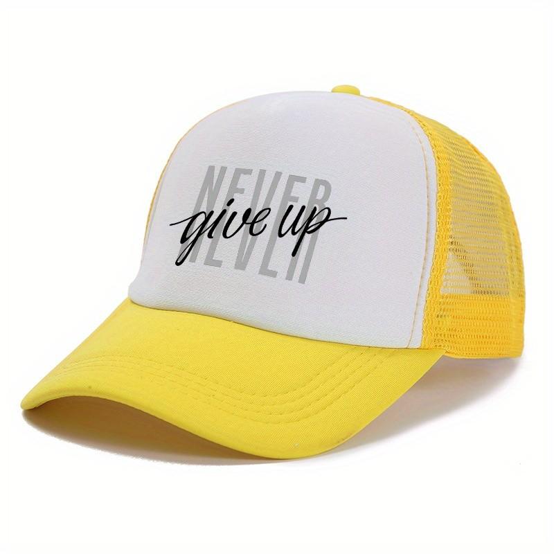 Never Give Up Print Trucker Hat Polyester Adjustable Snapback Baseball Cap Casual Unisex Gift