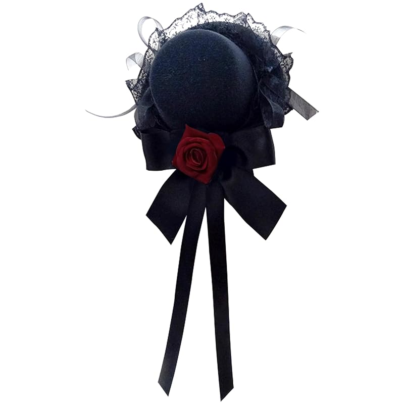 

[HAMILO] mini hat Gothic Lolita black hat cosplay black loli fashion items (JP, alphabet, Free Size, black x red)