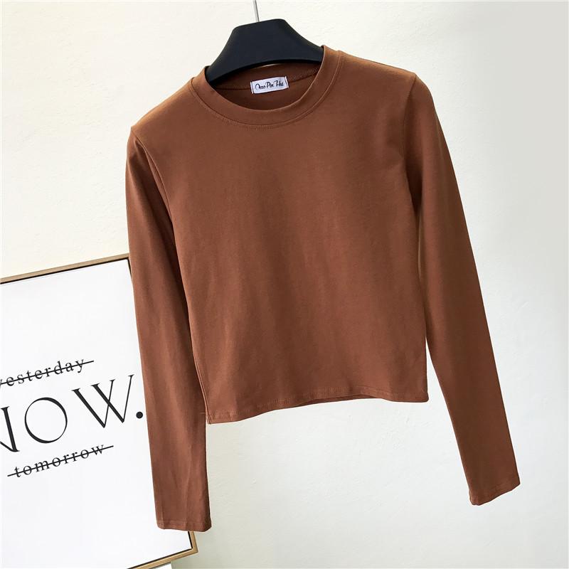 Sexy Black Cotton Women's Clothing O Neck Long Sleeve Navel Autumn Base Women's Clothing Fashion Casual Ropa Mujer