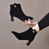 2025 autumn and winter new comfortable thick heel velvet short boots women's pointed foreign gas velvet soft leather frosted high heel fashion boots