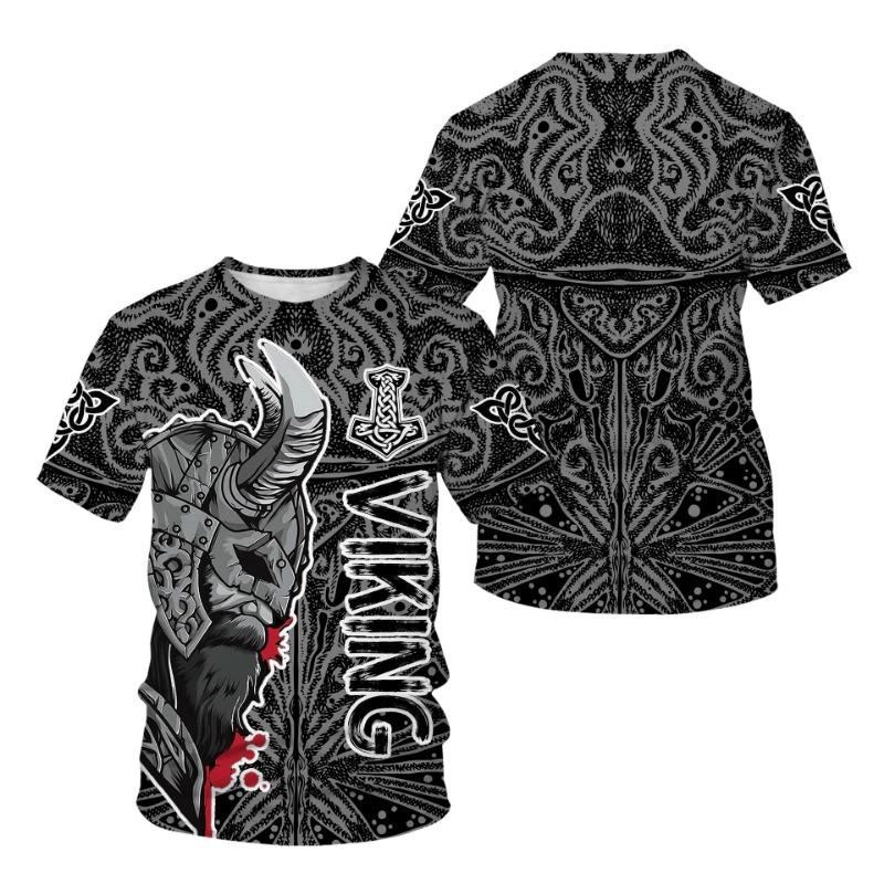 Trendy Retro Viking Warrior Pattern 3D Digital Printed Men's T-shirt
