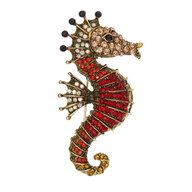 3 Colors Elegant Ladies Men Shiny Rhinestone Seahorse Brooches