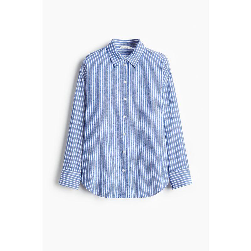 

HM Women s Shirt 2025 Summer New Arrival Temperament Commute Linen Blended Loose Shirt Tops 1283782 Blue/Stripes 150/76(XXS)