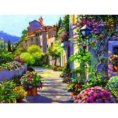 Pintura de diamante 5D, bordado de diamantes de flores de ciudad, punto de cruz, mosaico de diamantes de imitación completo, decoración del hogar