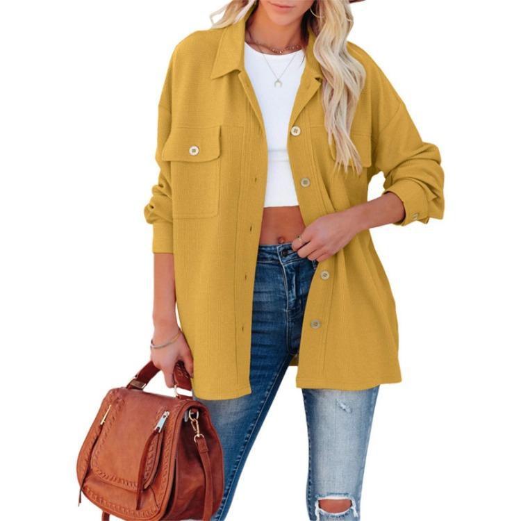 Winter Damen Unifarben Einreiher Langarm Tasche Jacke Mode Herbst