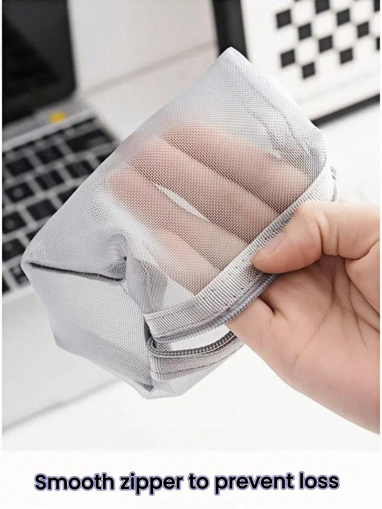 2pcs Mesh Storage Bag, Mini Portable Coin Bag, Headphone Storage Bag, Data Cable Storage Bag, Portable Cosmetics Storage Bag
