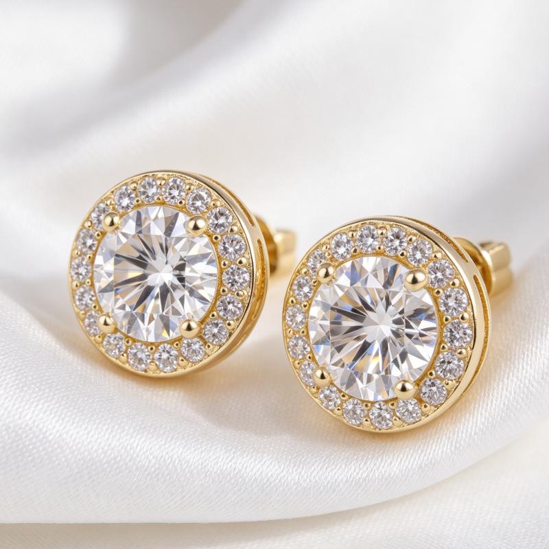European and American Hot-selling Earrings, Classic Versatile Round Colored Zircon Stud Earrings, Women's Fashion Accessories