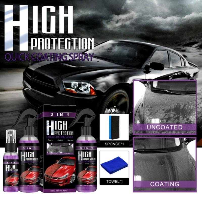Quick Dry 3 in 1 Car Polish Sprays Car Coating Sprays Multipurpose Waterless Car Cleaning Sprays for Vehicles Motorcycle