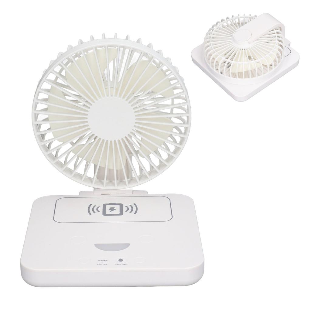 Desk Fan with Wireless Phone Charger USB Rechargeable Foldable Portable Desktop Fan Oscillating Fan with Night Light