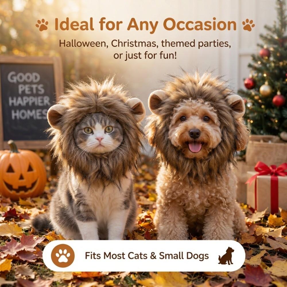 Furry Texture Pet Headwear Adjustable Dog Mane Wig Cute Cat Lion Costume Photo Props