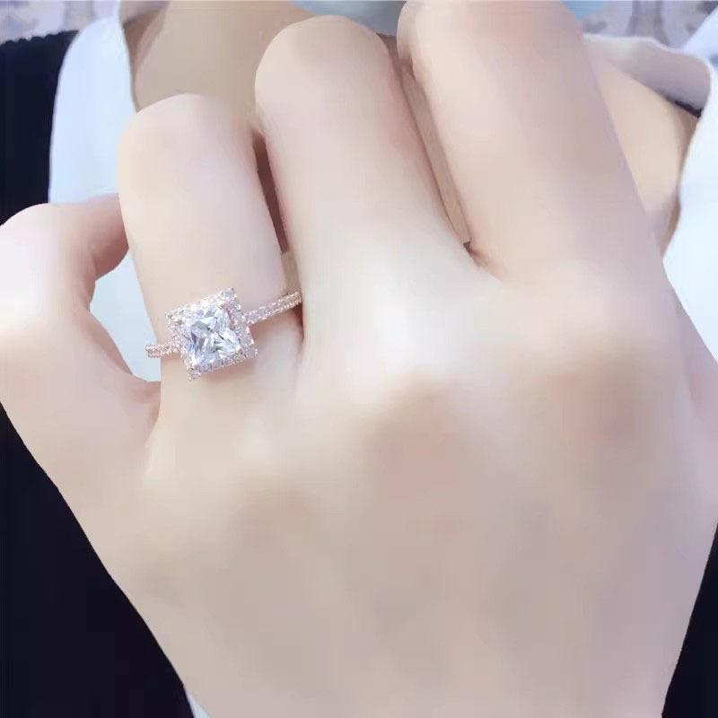 Purple Gold Four-Claw Zircon Ring, Simple Style, High-Grade Rose Gold Plated With Diamonds, Open Ring For Women