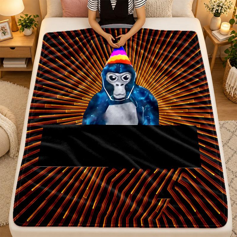 Flannel BlanketGorilla Tag Party Time Warm Soft Throw Blanket for Indoor Sofa Bed Living Room Use