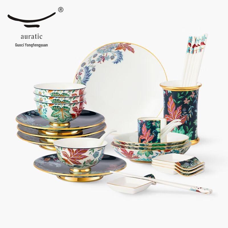 Yongfengyuan Happiness Full Garden 30-Piece Ceramic Tableware Set