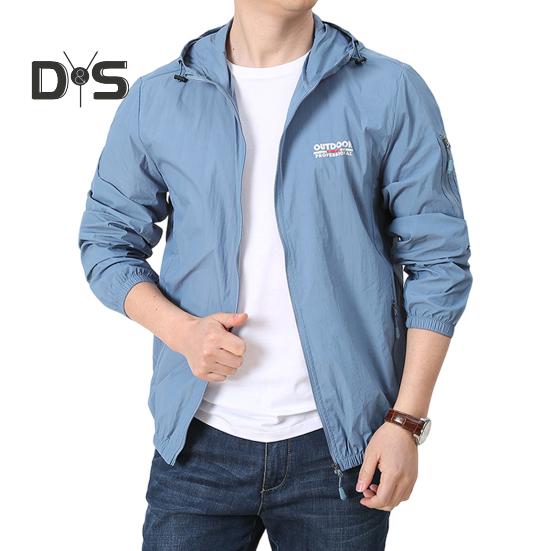 

Мужское летнее солнцезащитное пальто с капюшоном на шнурке и длинными рукавами, анти-УФ-куртка с буквенным принтом и молнией, ветровка M зелёный