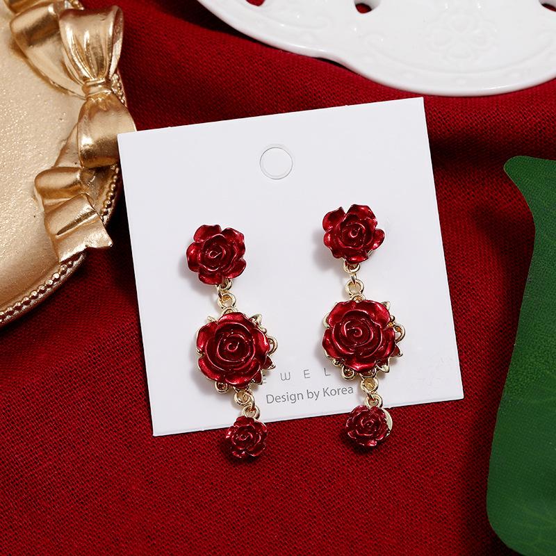 

Серьги-пусеты из серебра 925 пробы в стиле ретро-барокко с розовыми цветами, женские длинные серьги с бахромой, свадебные серьги