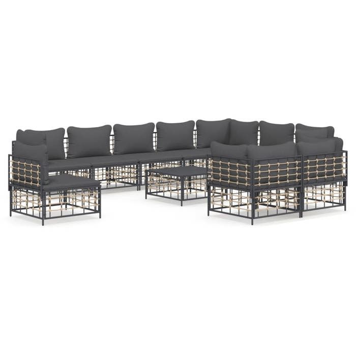 VidaXL Salon de jardin 11 pcs avec coussins anthracite résine tressée, ensemble de salon, ensemble de salon d'extérieur, 3186807