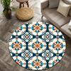 Floral Geometric Retro Style Flannel-printed Round Floor Mats Are Slip-resistant Suitable for Living Room Terrace Garden Carpets