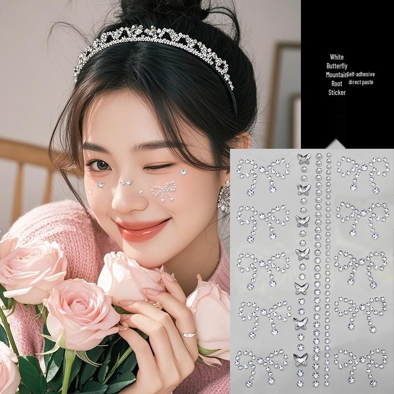Concert Face Stickers: Five-Pointed Star, Blue Heart, Bowknot, Glue-Free Rhinestones for Makeup