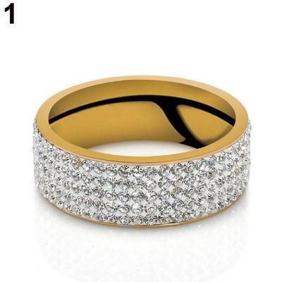 Unisex Men Women Five Rows Rhinestones Inlaid Wedding Band Knuckle Couples Ring