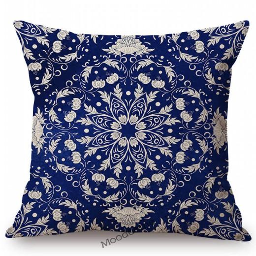 Traditional Delft Navy Blue Toile Floral Pattern Elegant Royal Luxury Home Decoration Cotton Linen Sofa Pillowcase Cushion Cover