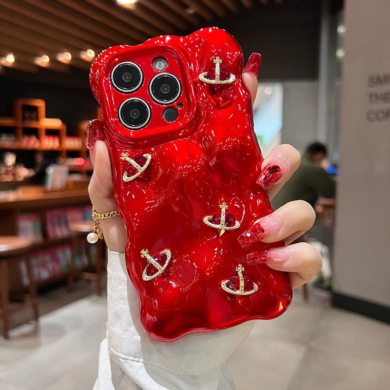 

New Year Red Suitable for Apple 16promax Mobile Phone Case New IPhone 15 Planetary Rhinestone 13 Silicone 14 Bracelet iPhone 12promax