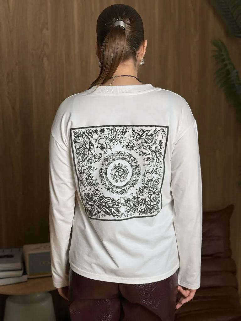 100% cotton t-shirt retro fashion niche design sense print versatile autumn top women