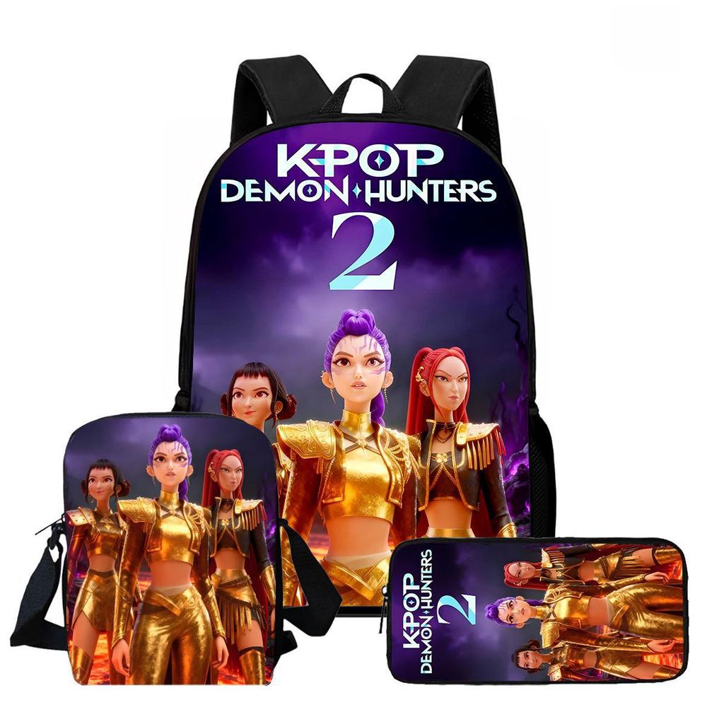 Large Capacity Schoolbag with Shoulder Strap; Student Three-piece Pencil Case Set
