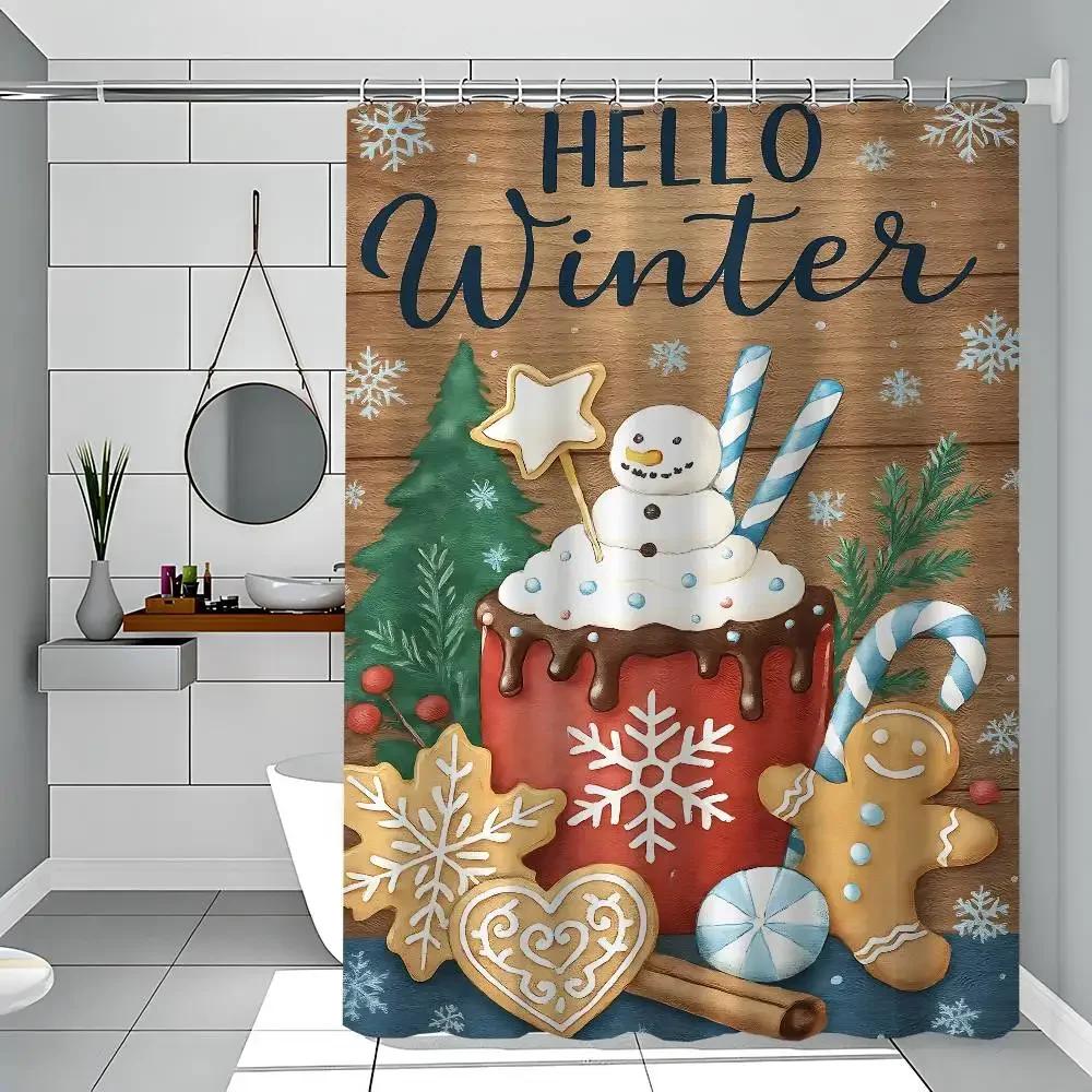 GAEGingerbread House Christmas Candy Modern Simple Shower Curtain Bathroom Decorative Polyster Shower Curtain With Hook