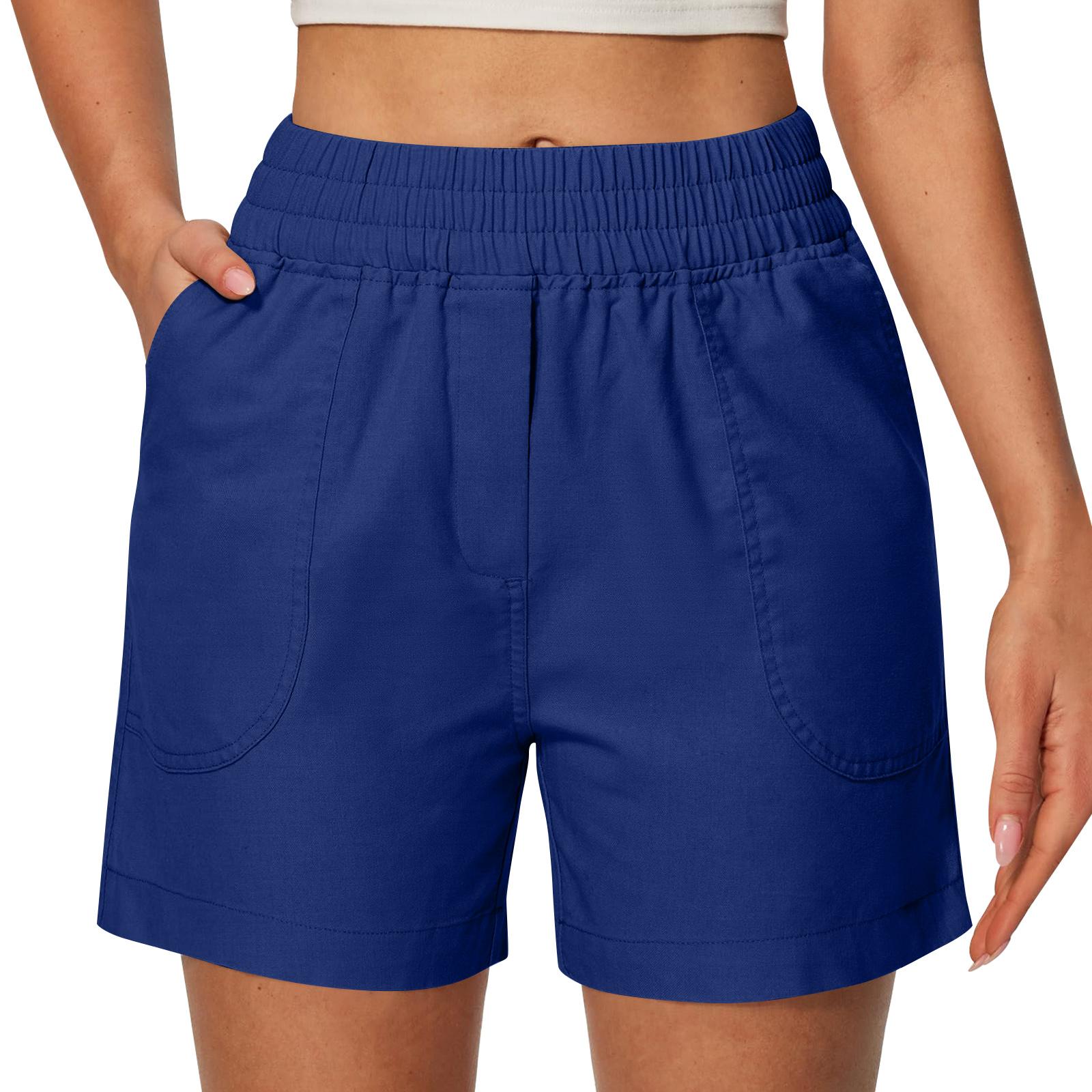 

Women s Casual Loose Fit Shorts with Pockets Elastic Waistband Lightweight Comfortable Summer Bottoms M Темно-синій
