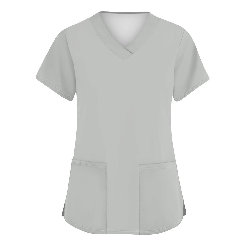 Women's Fashion V-neck Short Sleeve Workwear With Pockets Printed Tops