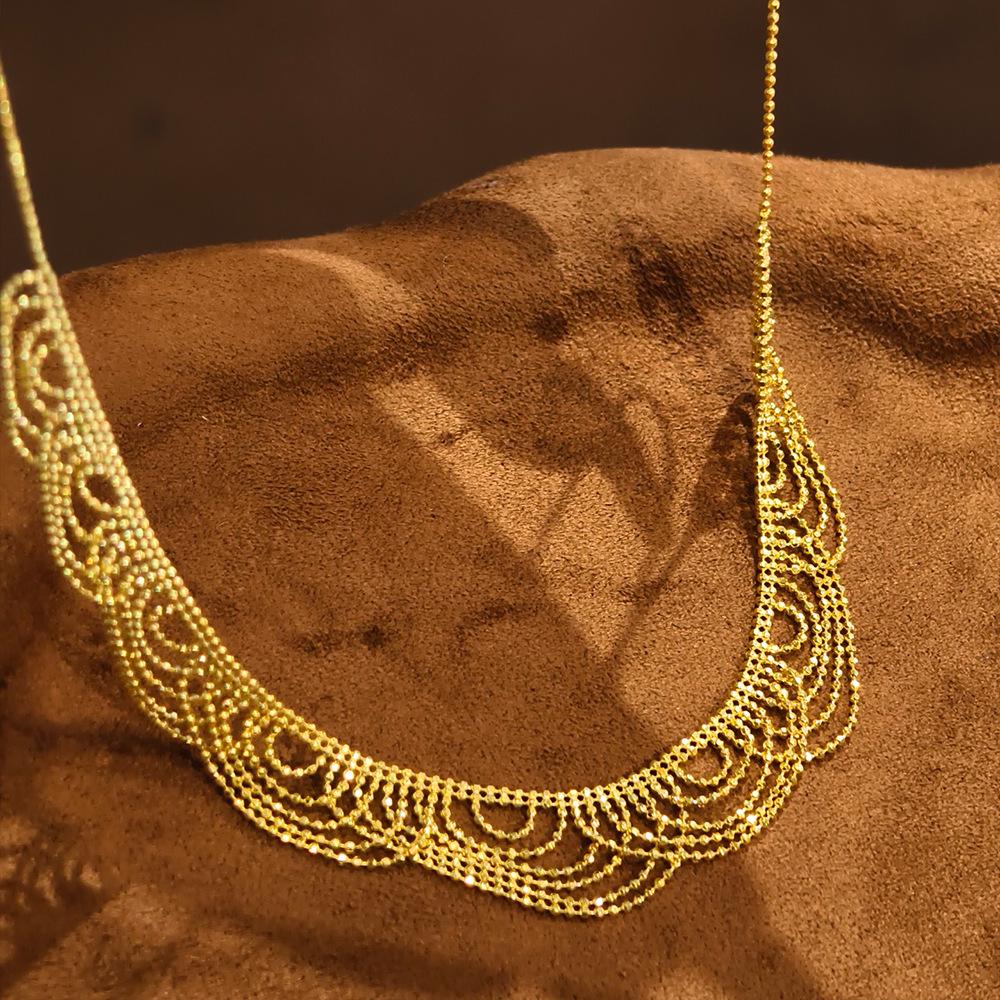 Women's S925 Sterling Silver Gold-Plated Lace Necklace – Thick Mesh Silk Ribbon Water Wave Design, Italian Craftsmanship, Popular Item.