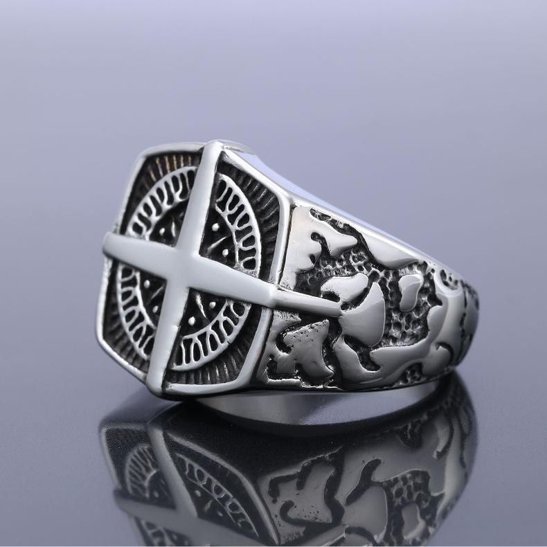 Personalized Stainless Steel Cross Ring For Men Vintage Mariner Compass Finger Ring Jewelry Viking Accessories DropShhipping