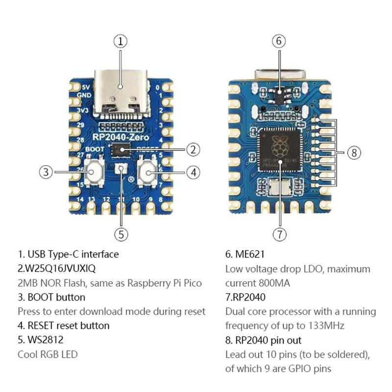 Rp2040-Zero Rp2040 Für Raspberry Pi Mikrocontroller Pico Entwicklungsboard Modul