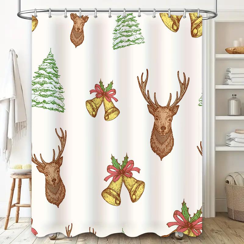 Schönes Hirsch-Weihnachts-Duschvorhang-Set Festliche Dekoration Für Badezimmer!
