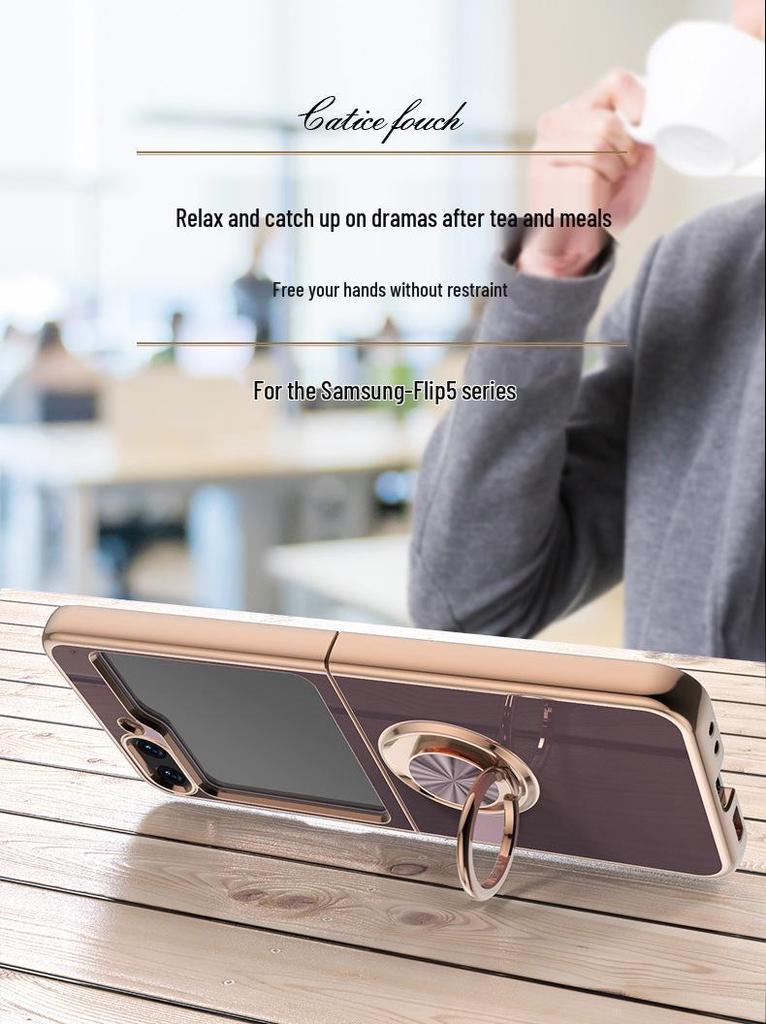 Samsung Z Flip7 Foldable Phone Case: Electroplated Magnetic Stand & Finger Ring Protective Cover