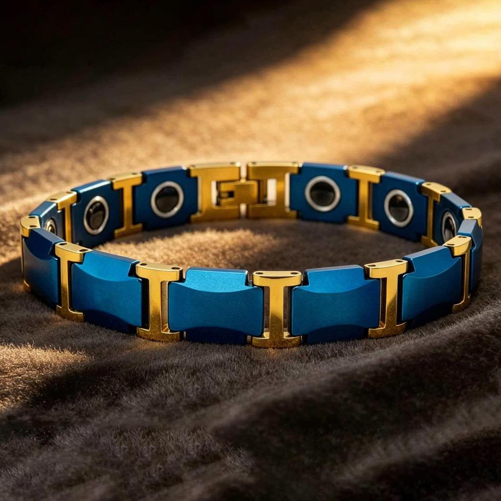 Ceramic Magnetic Men's Bracelet with Double Crescent Design - Multi-Color Electroplated Style