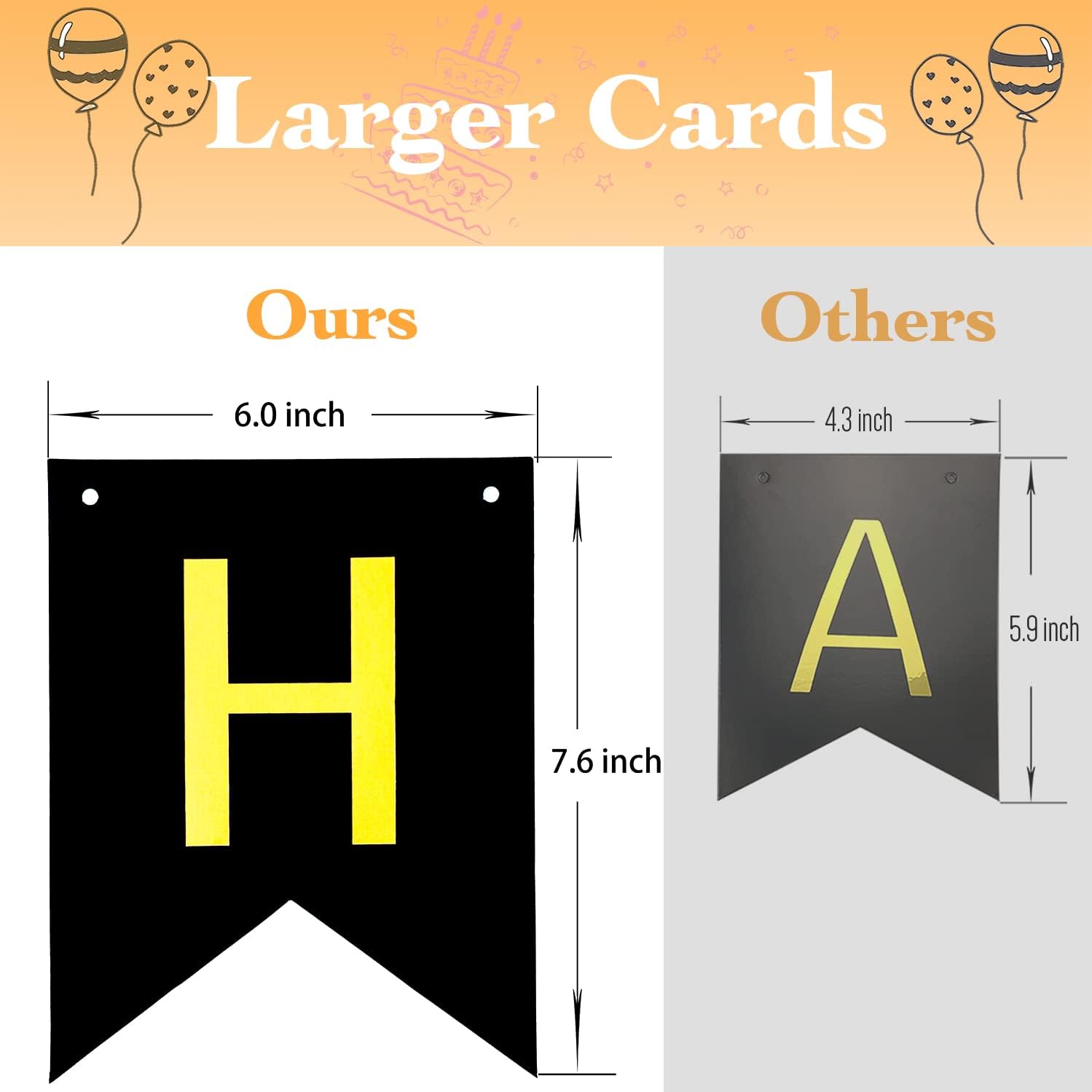 Large Happy Birthday Banner 6.3&7.8 inches Happy Birthday Bunting Banner with Shiny Gold Letters Black & Gold Birthday Party Decorations for Any